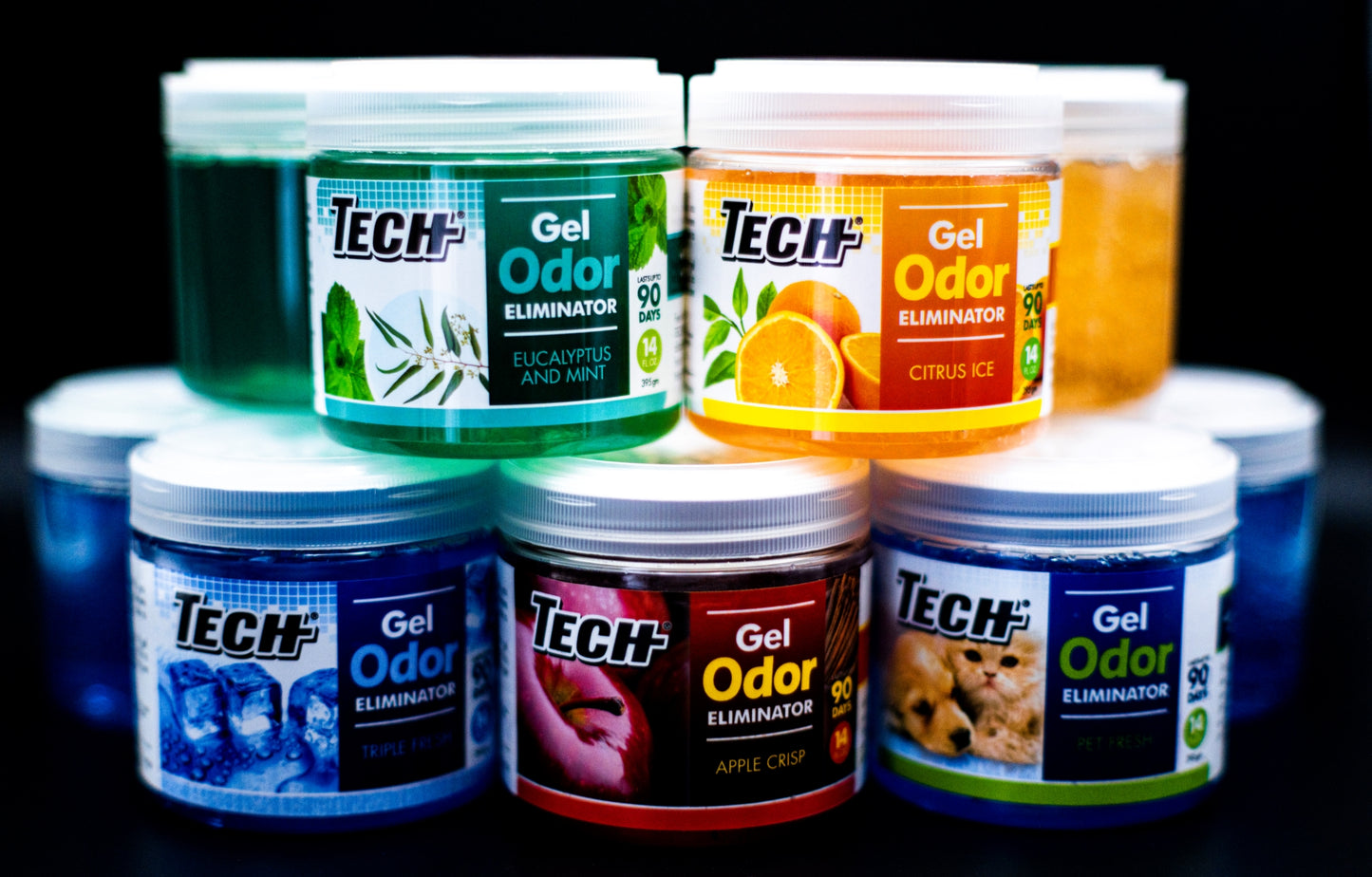 TECH Gel Odor Eliminator Citrus Ice 14 oz - 3 pk - For Homes and Other Indoor Uses - Odor Absorber to Freshen Up Your Space
