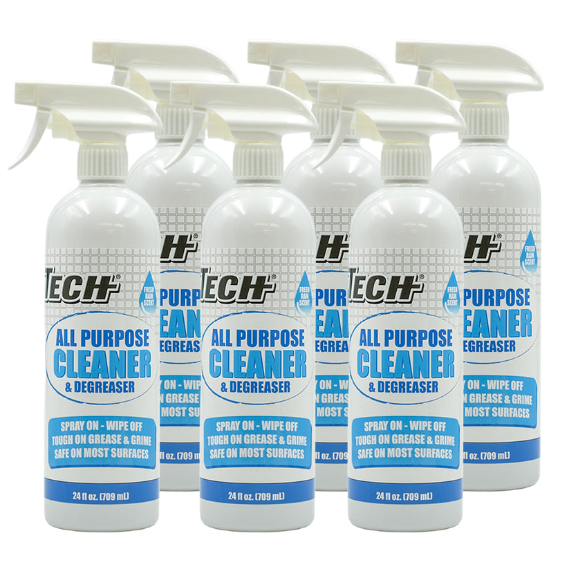 Multiple bottles of TECH all-purpose cleaner and degreaser on a white background