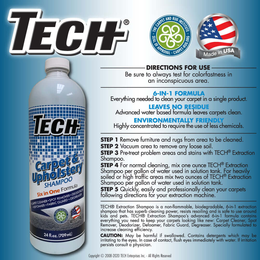 TECH Carpet & Upholstery Shampoo Directions Graphic