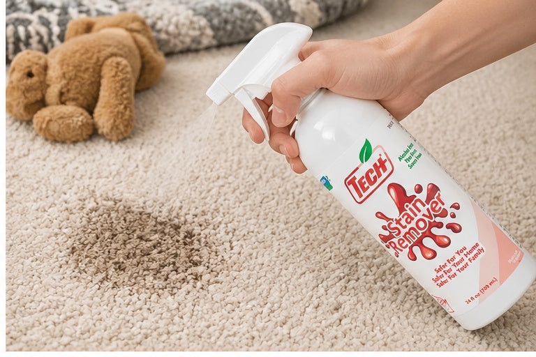TECH Stain Remover 24 oz being used on a carpet stain