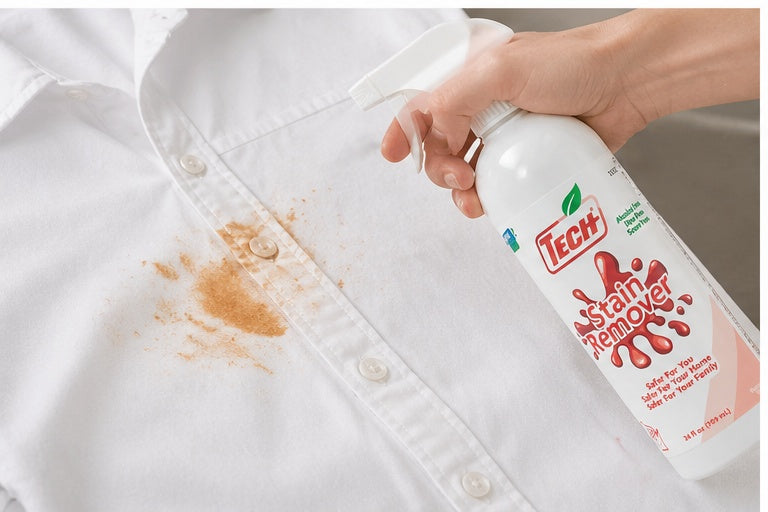 TECH Stain Remover 24 oz being used on a shirt stain