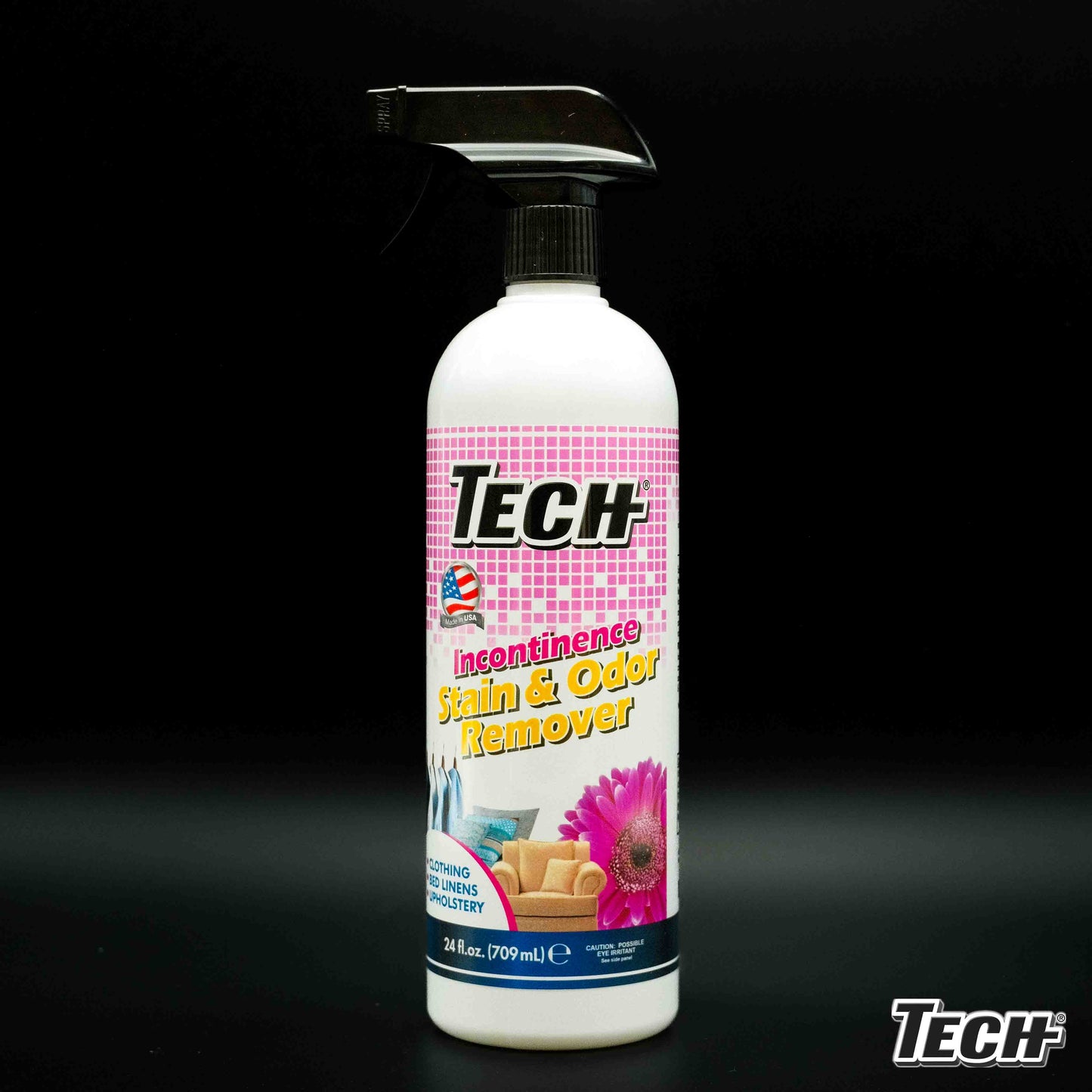 TECH Incontinence Stain & Odor Remover 24 oz - 2 pk Helps Eliminate Stains & Odors Caused From Incontinence, Safe For All Water-Washable Fabrics