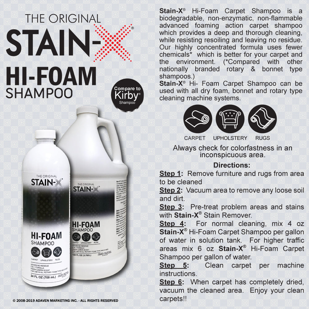 Stain-X Hi-Foam Carpet Shampoo Directions