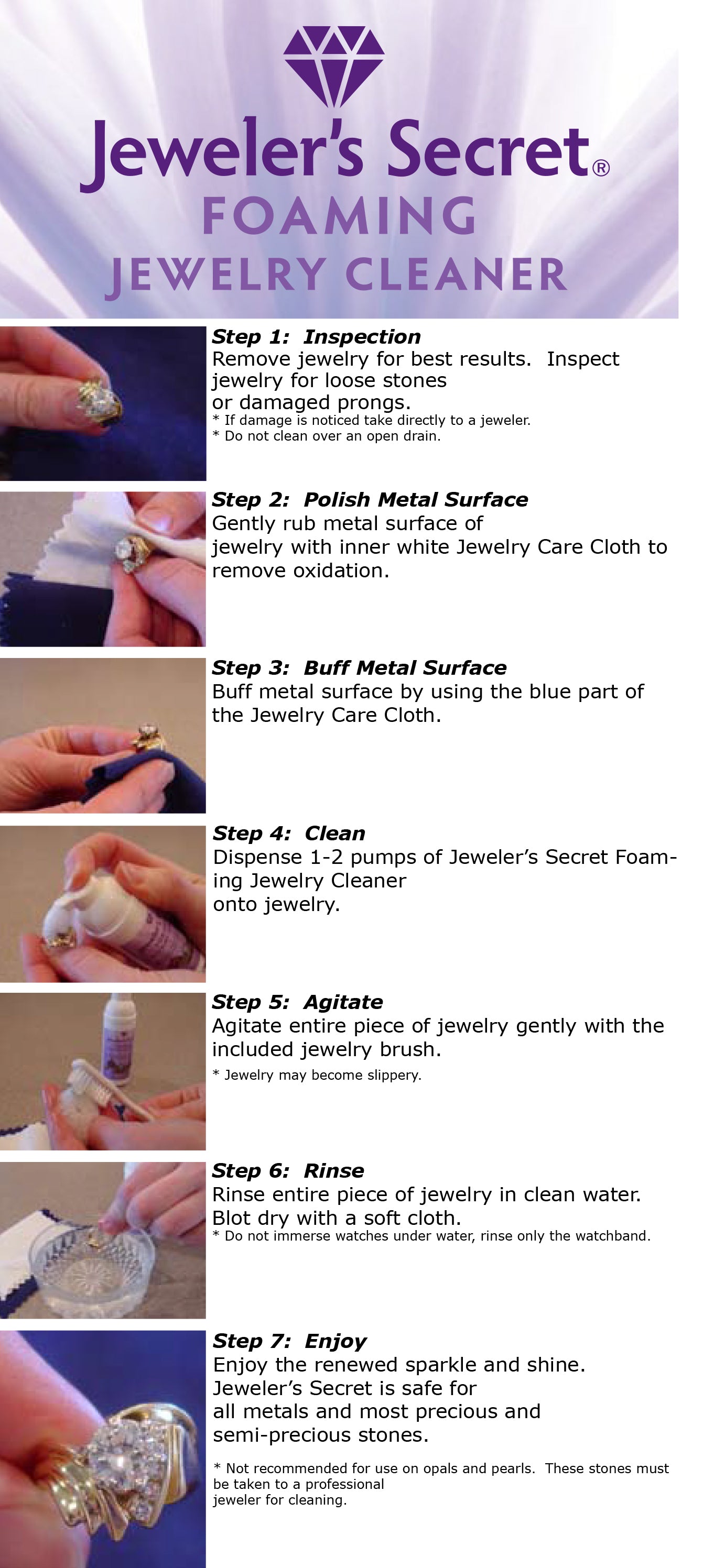 Jeweler's Secret® Jewelry Cleaning Kit - Safe Foaming Jewelry Cleaner &  Polishing Cloth To Clean Rings, Bracelets, Necklaces, Watchbands and Is  Even Safe For Precious Stones and Costume Jewelry No Harsh Chemicals –