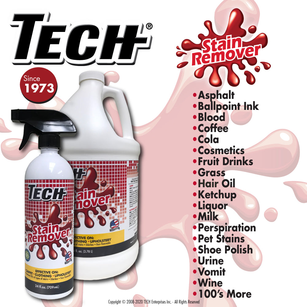 TECH Stain Remover Stains Removed List