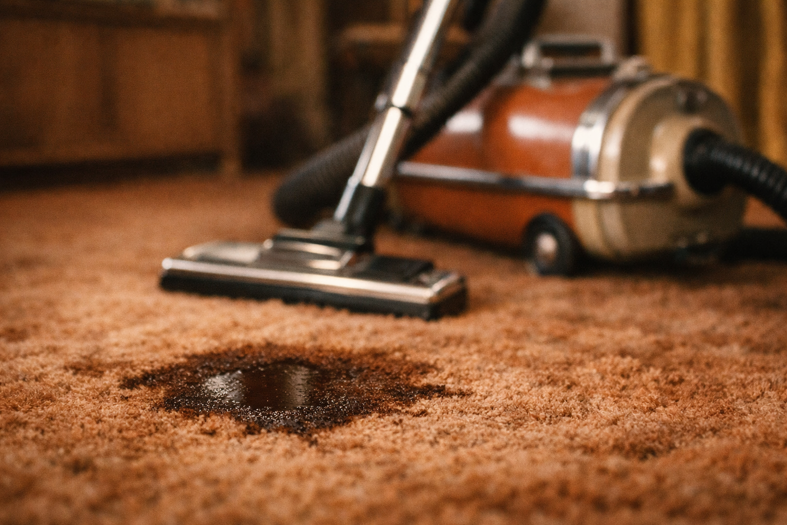 Vintage carpet cleaner on shag carpet, circa 1975
